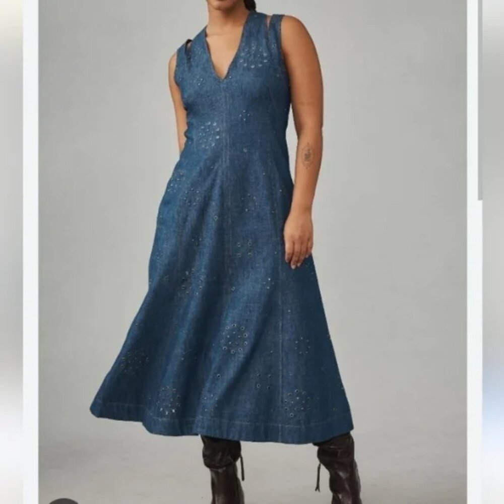 NWT $248 Anthropologie Grommet Denim Midi - Sz 8